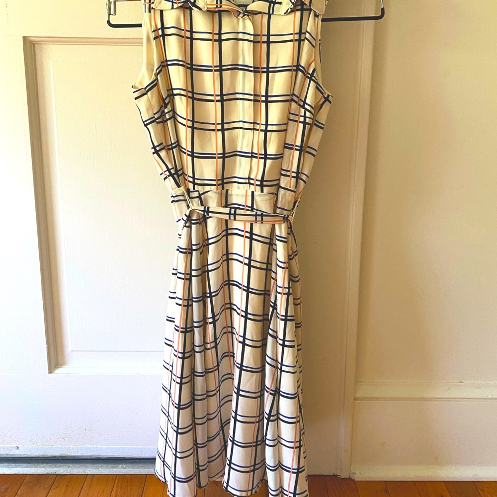 Petite Banana Republic Primary Grid White Midi Casual Sleeveless Dress